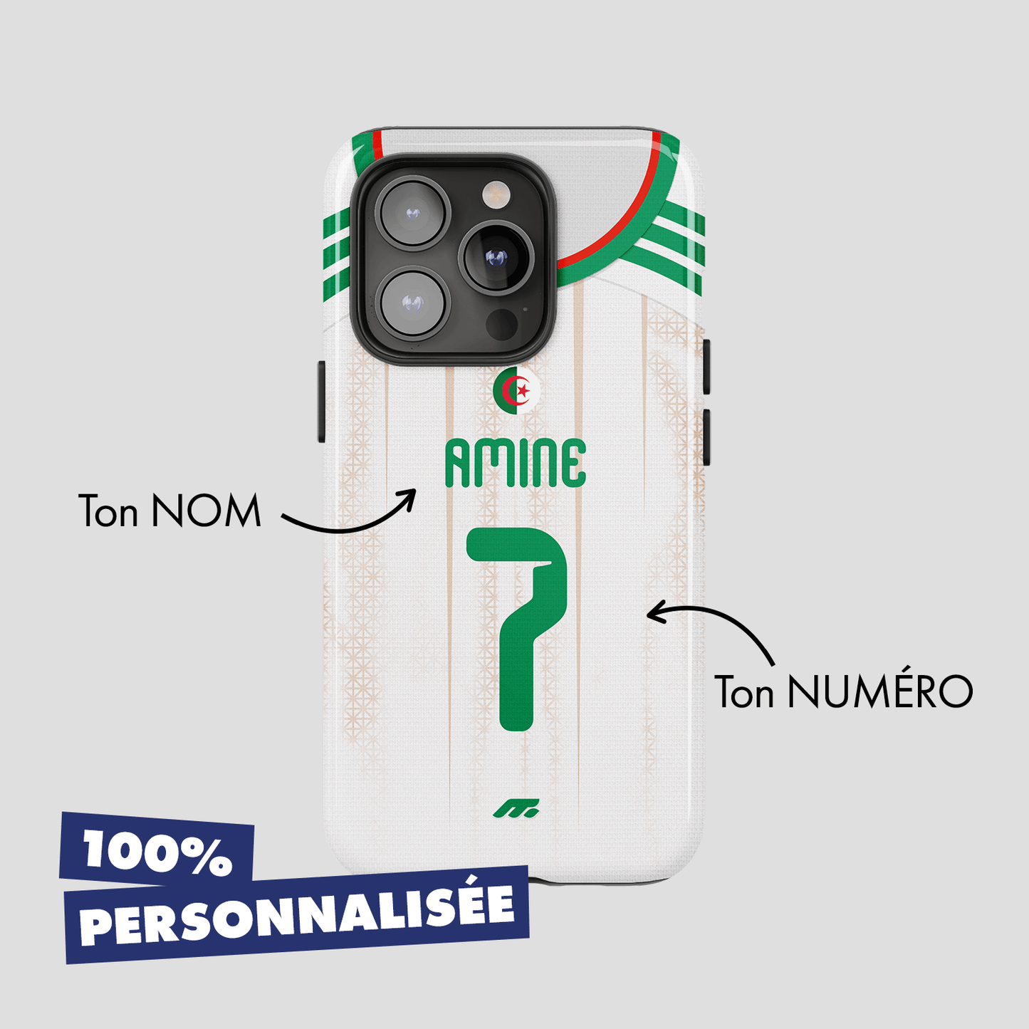 Coque Algerie football personnalisable pour téléphone - iPhone, Samsung, Google, Xiaomi, Oppo