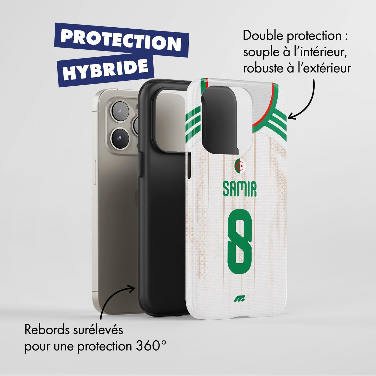 Coque Algerie football personnalisable pour téléphone - iPhone, Samsung, Google, Xiaomi, Oppo