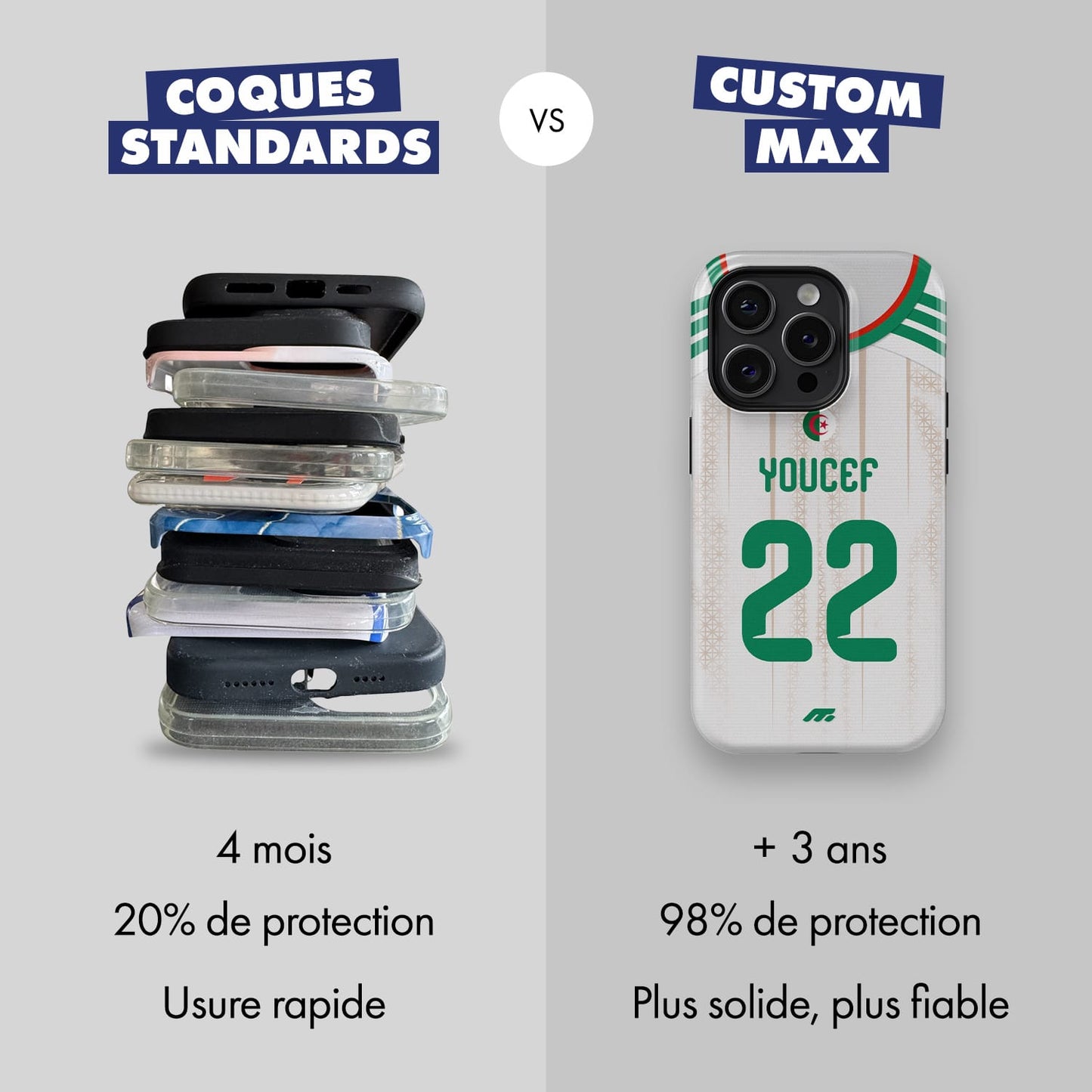 Coque Algerie football personnalisable pour téléphone - iPhone, Samsung, Google, Xiaomi, Oppo