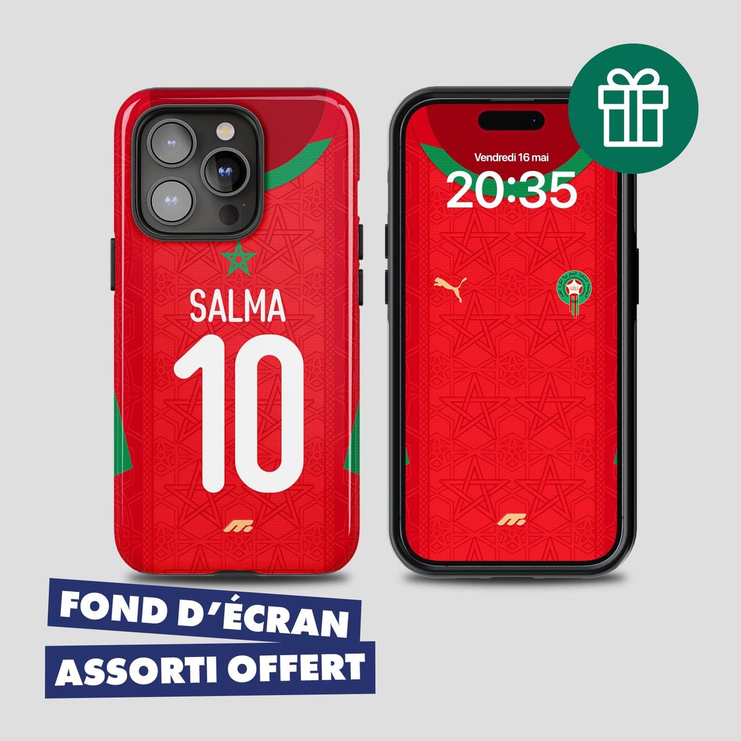Coque Maroc football personnalisable pour téléphone - iPhone, Samsung, Google, Xiaomi, Oppo
