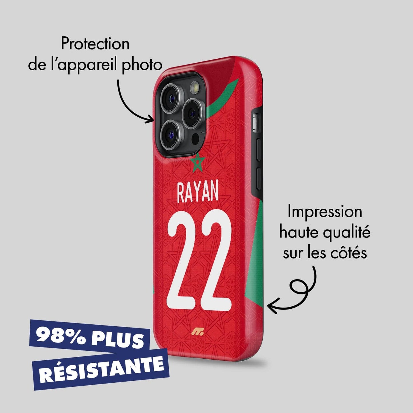 Coque Maroc football personnalisable pour téléphone - iPhone, Samsung, Google, Xiaomi, Oppo