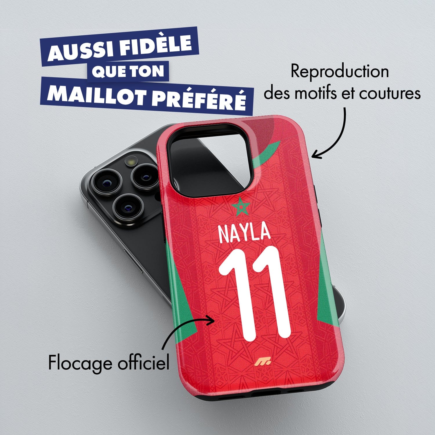 Coque Maroc football personnalisable pour téléphone - iPhone, Samsung, Google, Xiaomi, Oppo